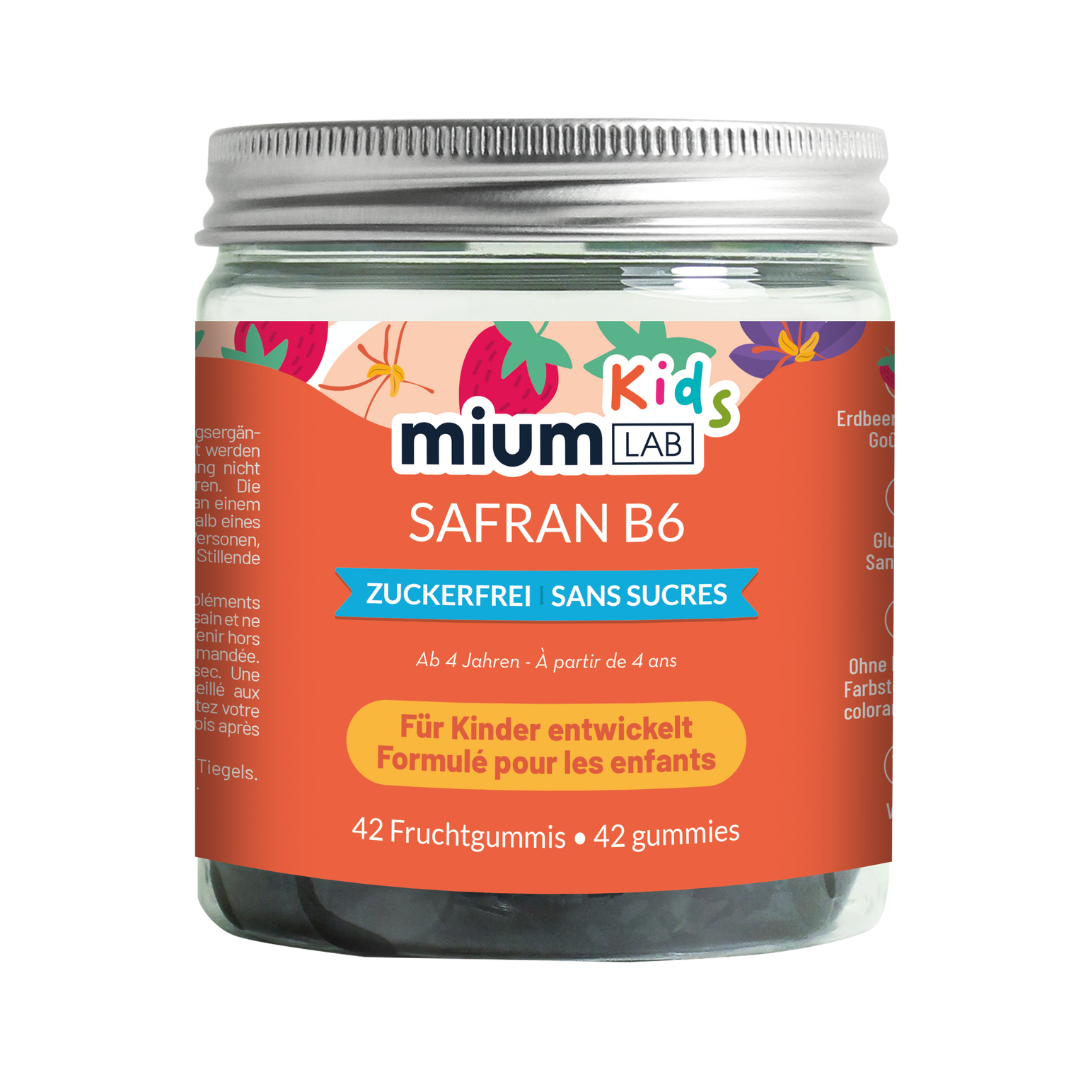 Gummies Safran & Vitamine B6 Mium Lab - 40mg Par Dose, Sans Sucres, Pour Enfants Dès 4 Ans - 42 Gommes, Neuf