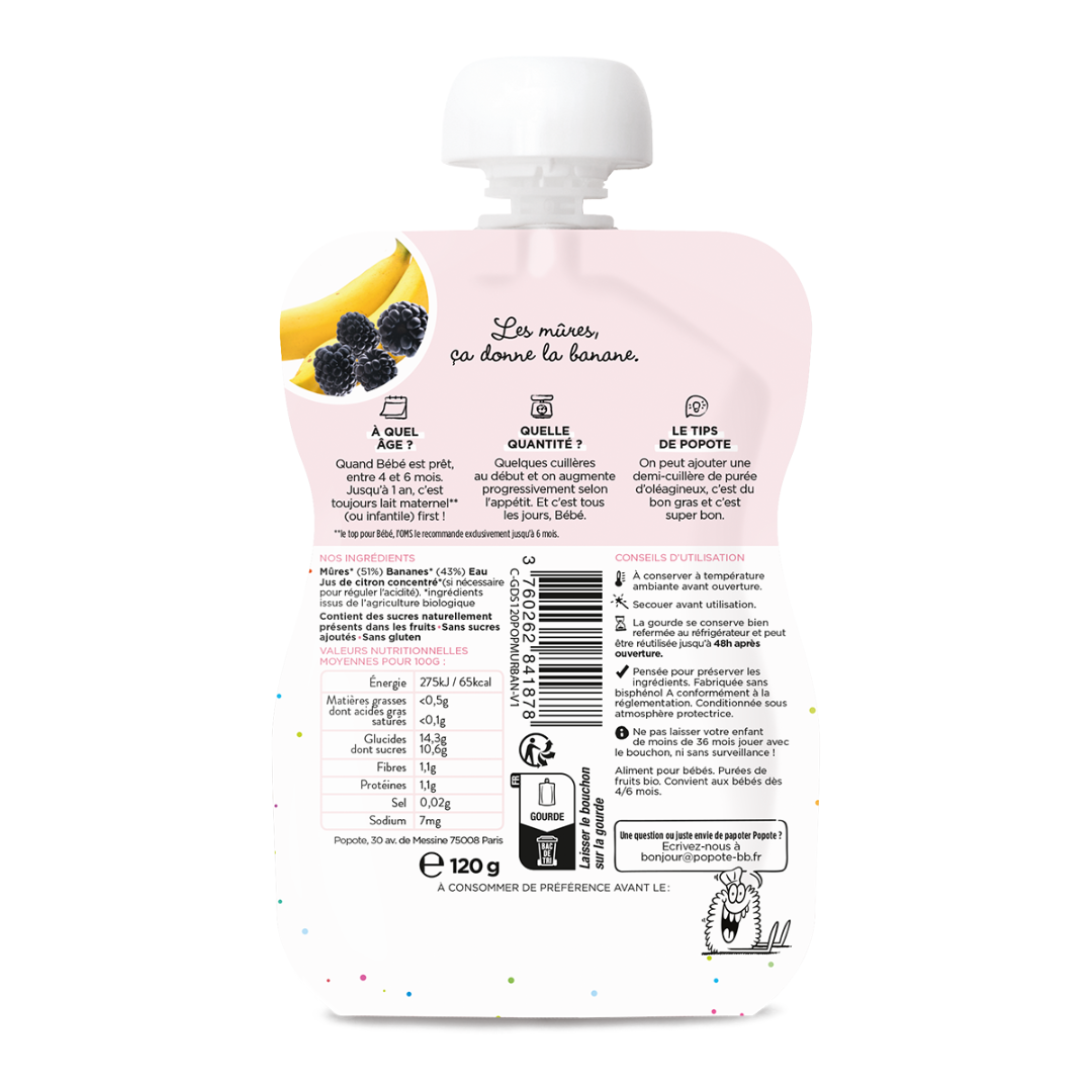 Popote - Gourde Mûres & Banane BIO 120 g