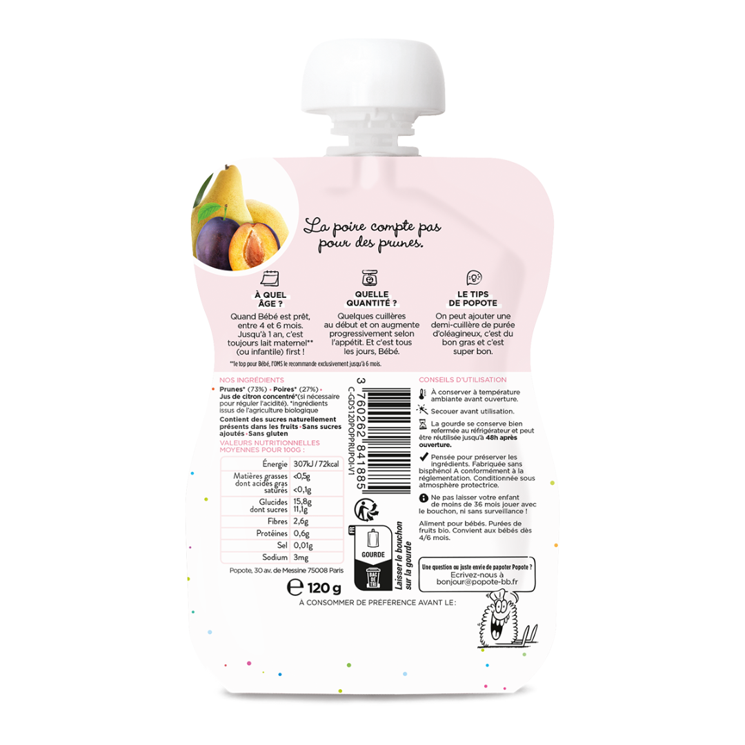 Popote - Gourde Prunes &amp; Poire BIO 120 g