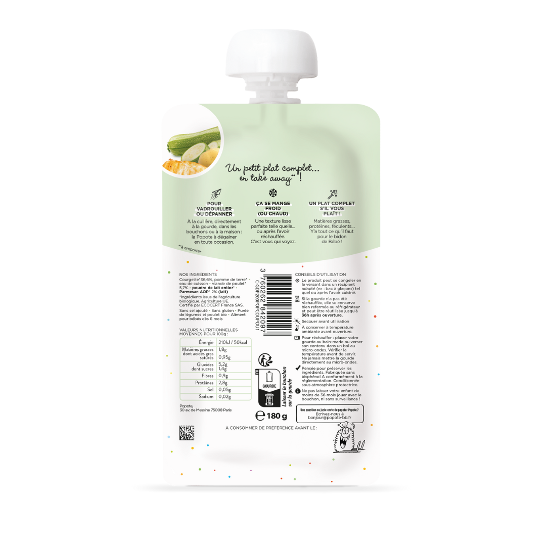Popote - Les Petits Plats - Courgette Poulet Parmesan 180g BIO