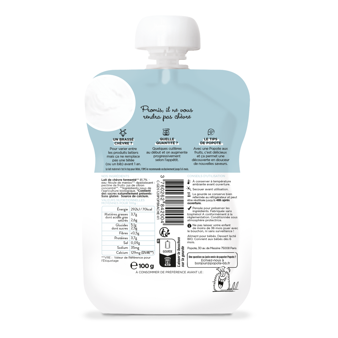 Popote - Gourde Brassé Chèvre Nature 100 g